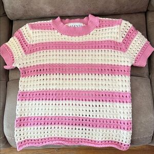 Alexis Pink & Cream Crochet Short-Sleeve Crewneck